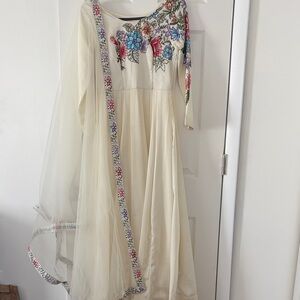 Elegant Cream Floral Embroidered Anarkali Dress